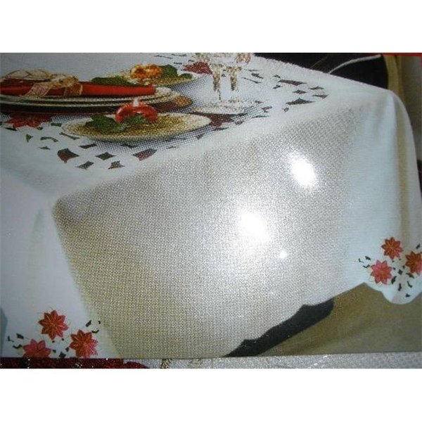 Tapestry Trading Tapestry Trading 05HZ4080-52X70 52 x 70 in. Embroidered Christmas Poinsettia Jacquard Cutwork Table Cloth 05HZ4080/52X70